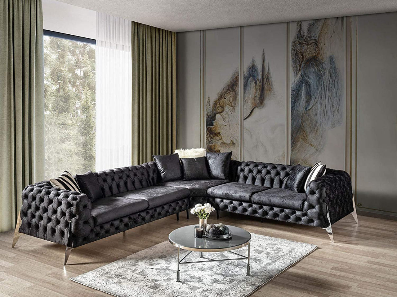 Designer Sofa Set:- Liberty L Shape Fabric 6 Seater Luxury Furniture Sofa Set 