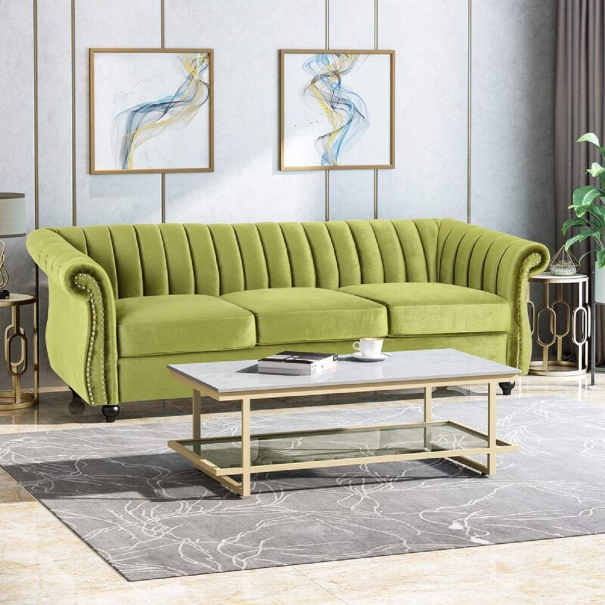 Designer Sofa Set:- 3 Seater Velvet Fabric Luxury Furniture Sofa Set 