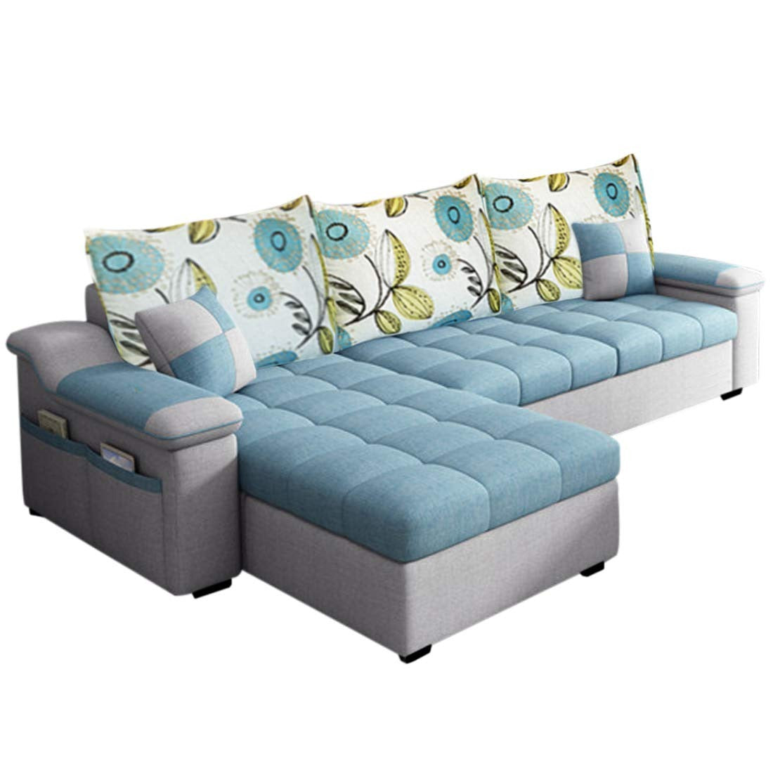 Designer Sofa Set:- Modern Art Antique 4 seaters Sectional Sofa (Sky Blue & White)