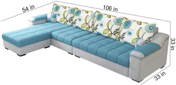 Designer Sofa Set:- Modern Art Antique 4 seaters Sectional Sofa (Sky Blue & White)