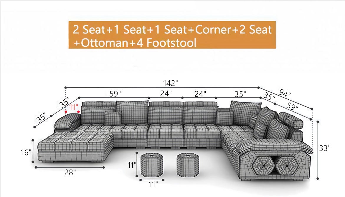 Designer Sofa Set Modern Half Leatherette Sectional 9 Seater Luxury Furniture Sofa Set