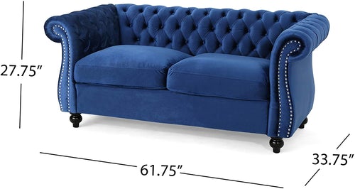 Designer Sofa Set: Royal Blue 2 Seater Velvet Luxury Furniture Sofa Set