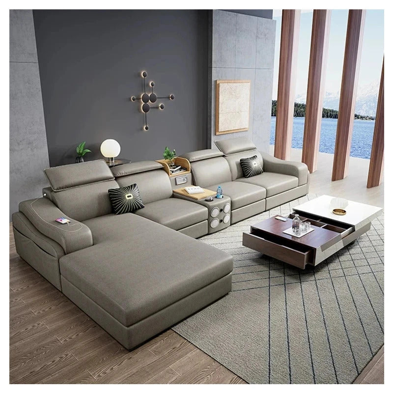Designer Sofa Set:- U Shape Sofa Set in Fabric (Grey) - GKW Retail!