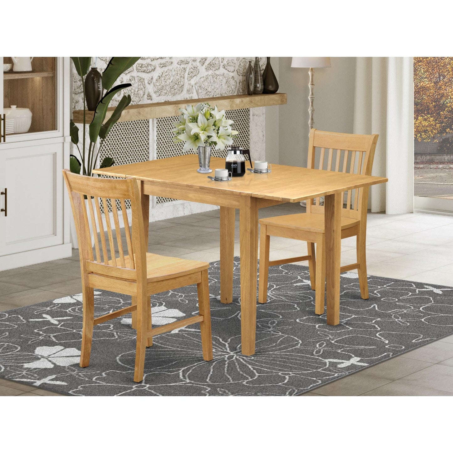 Dining Set: 3 Piece Lath Back Dining Table Set