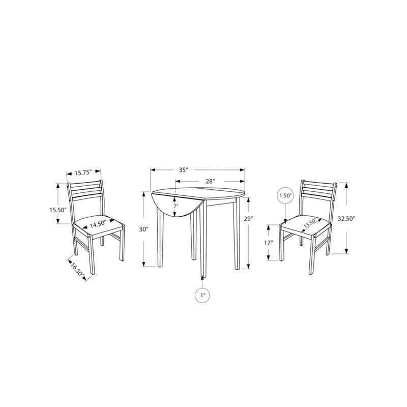 Dining Set 3 Piece Wooden Round Dining Table Set