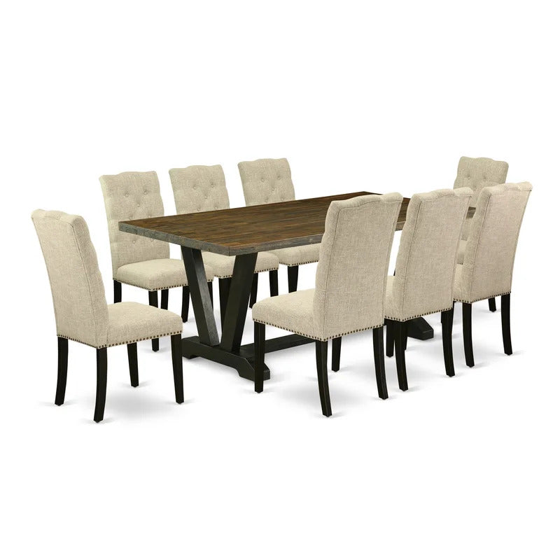 Dining Set: 8 Seater Rubberwood Solid Wood Dining Set