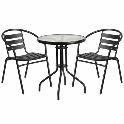 Dining Set: Biyok 2 Seater Aluminum Patio Dining Set with Slat Stack Chairs