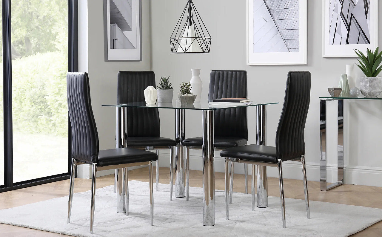 Dining Set : Dining Table with 4 Leon Black Leatherette Chairs