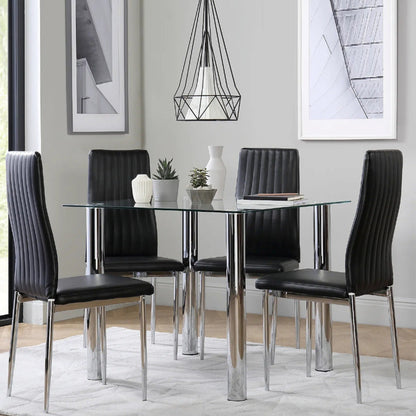 Dining Set  Dining Table with 4 Leon Black Leatherette Chairs