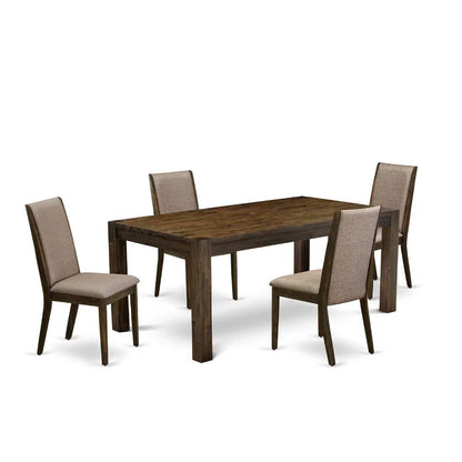 Dining Set: Dining Table with 4 Chairs Rubberwood Solid Wood Dining Set