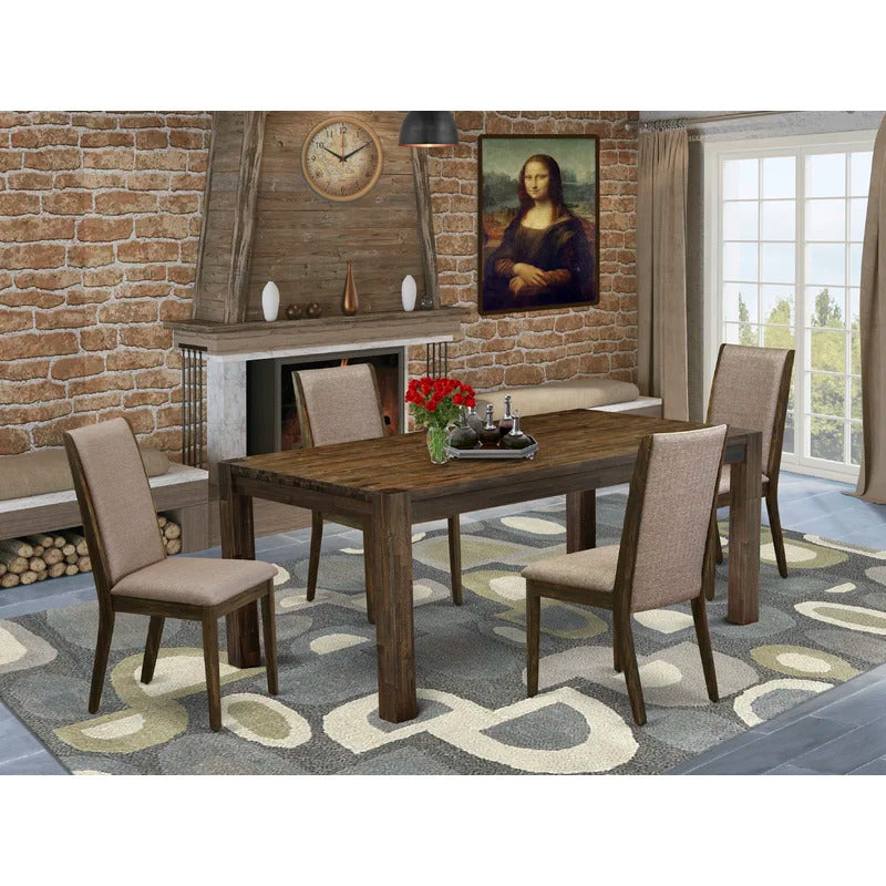 Dining Set: Dining Table with 4 Chairs Rubberwood Solid Wood Dining Set