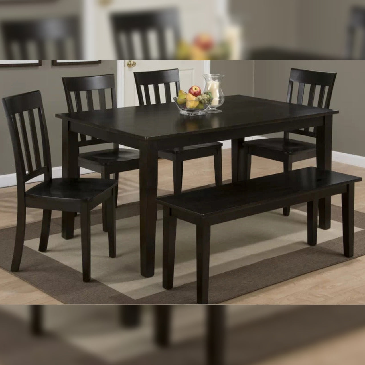 Dining Set: Dining Table with 6 Chairs Wood Dining Set