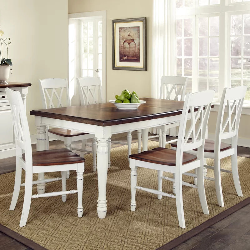 Dining Set: Dining Table with 6 Chairs Wooden Extendable Dining Set