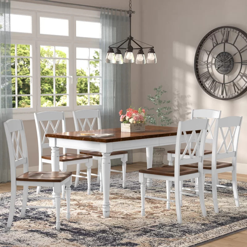 Dining Set: Dining Table with 6 Chairs Wooden Extendable Dining Set
