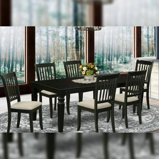 Dining Set: Leaf Rubberwood Solid Wood 6 Seater Dining Set