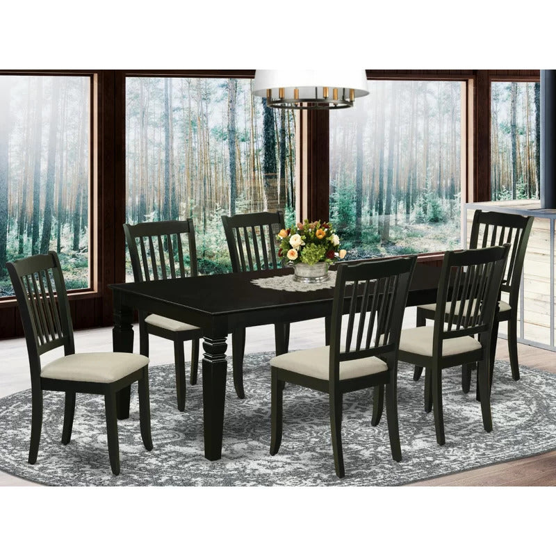 Dining Set: Leaf Rubberwood Solid Wood 6 Seater Dining Set