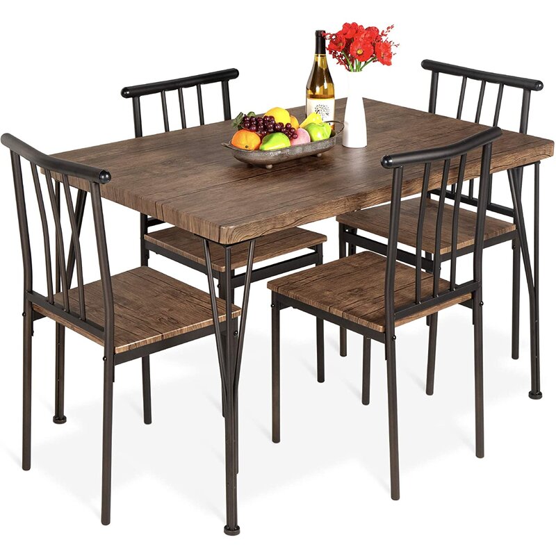 Dining Set: Metal And Wood Indoor Modern Rectangular 4 Seater Dining Set