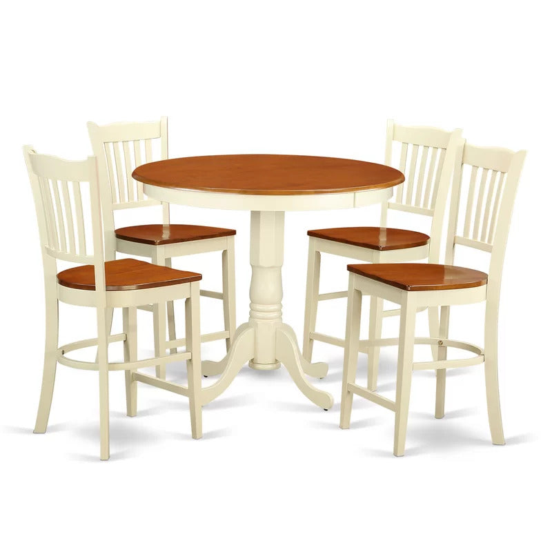 Dining Set: Person Counter Height Rubberwood Solid Wood Dining Set