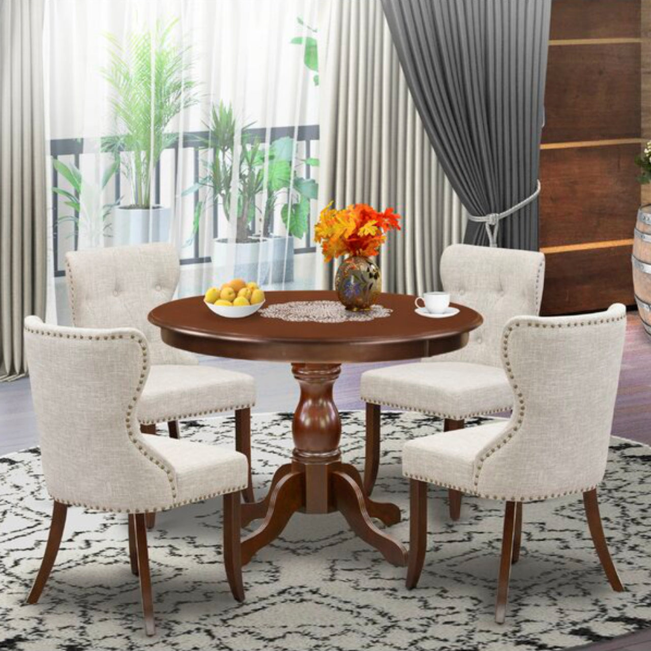 Dining Set Rubberwood Solid Wood 4 Seater Breakfast Nook Dining Set