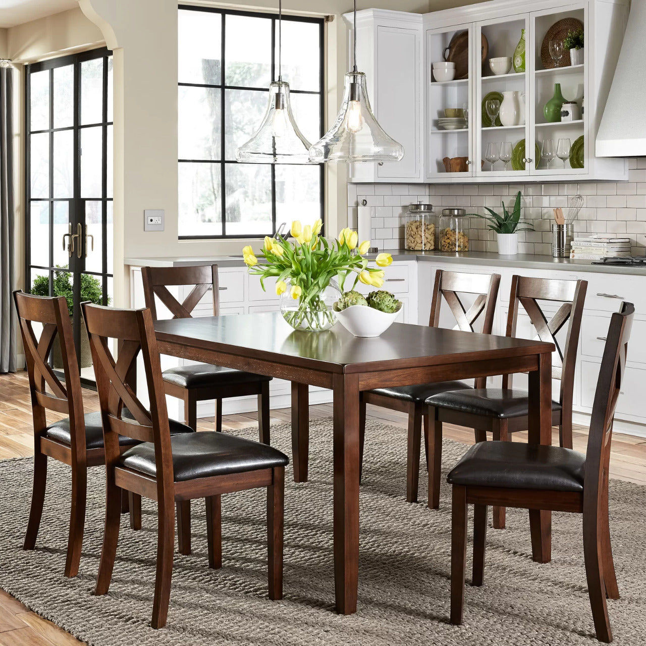 Dining Set: Wooden Dining Table with 6 Chairs Dining Set