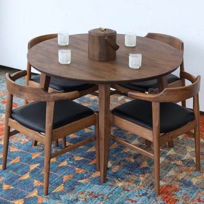 Dining Set: Wooden Rounded 4 Seater Dining Set