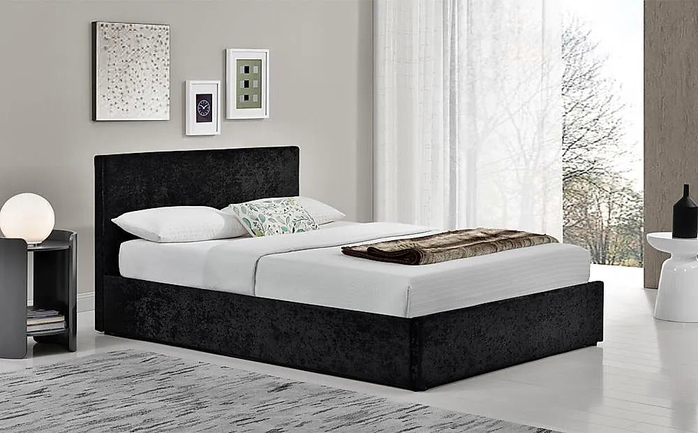  Double Bed: Black Crushed Velvet Double Bed