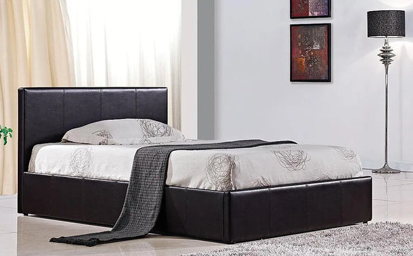Double Bed: Brown Leatherette Double Bed