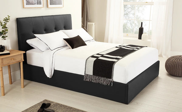 Double Bed:  Covershine Black Leather Fabric Double Bed