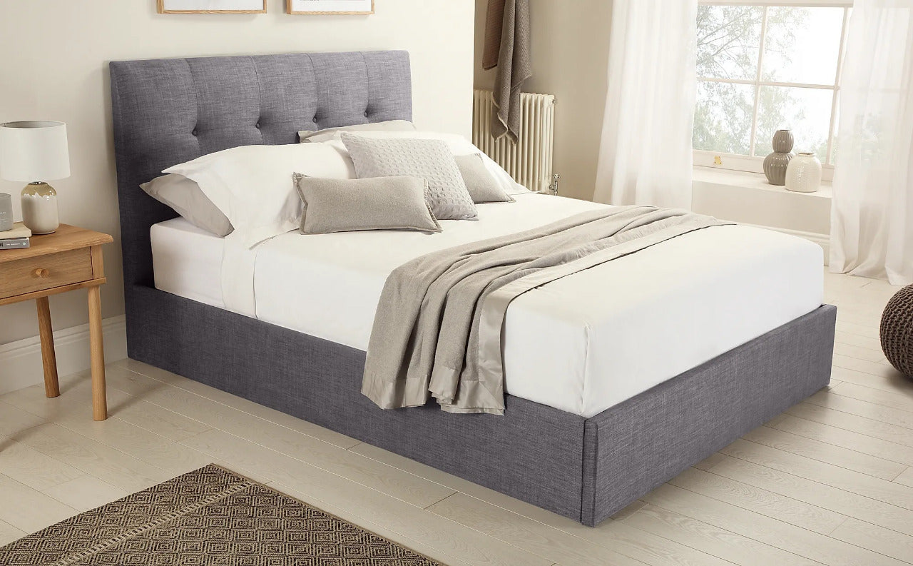 Double Bed:  Covershine Grey Fabric Double Bed