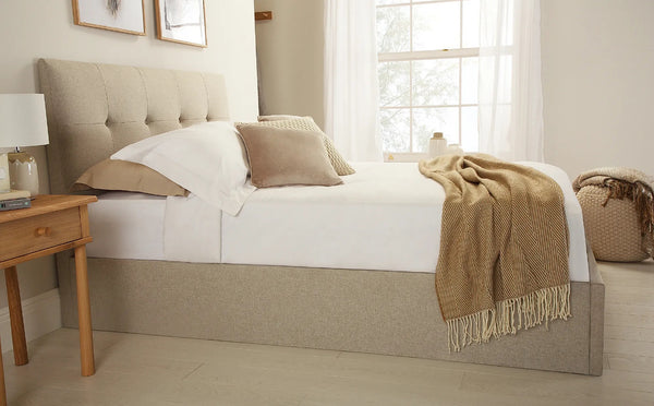 Double Bed:  Covershine Oatmeal Fabric Double Bed
