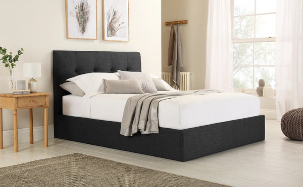 Double Bed: Covershine Slate Grey Fabric Double Bed