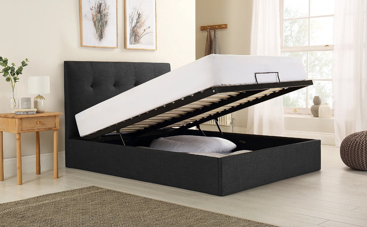 Double Bed:  Covershine Slate Grey Fabric Double Bed