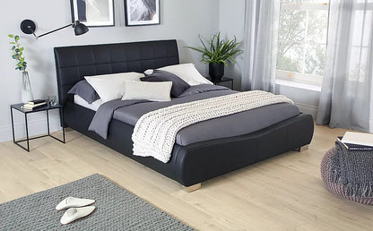 Double Bed: Dorato Black Leatherette Double Bed