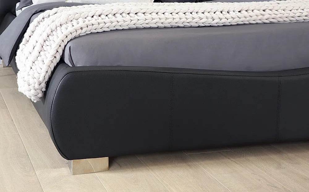 Double Bed: Dorato Black Leatherette Double Bed