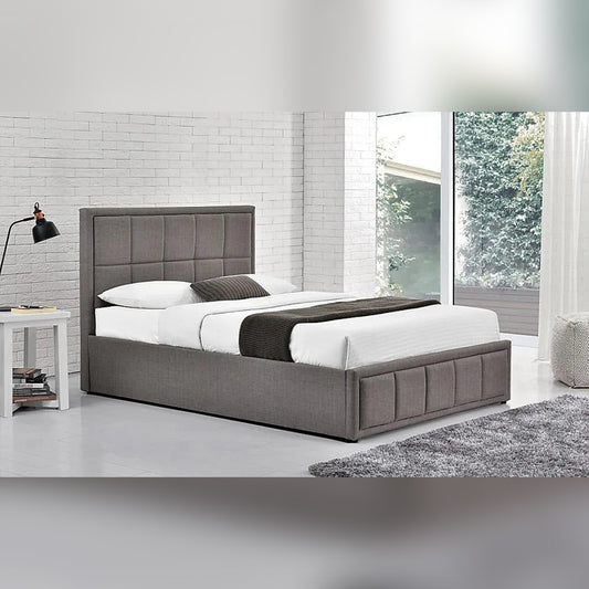 Double Bed: Grey Fabric Double Hydraulic Bed