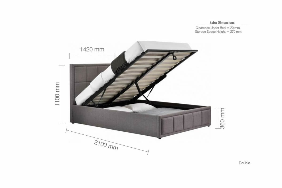 Double Bed Grey Fabric Double Hydraulic Bed