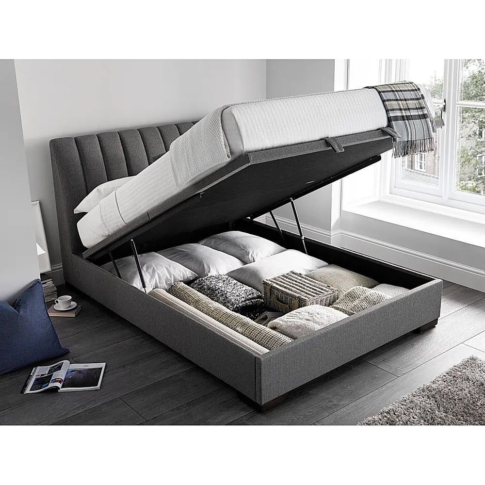   Double Bed: Grey Ottoman Double Bed