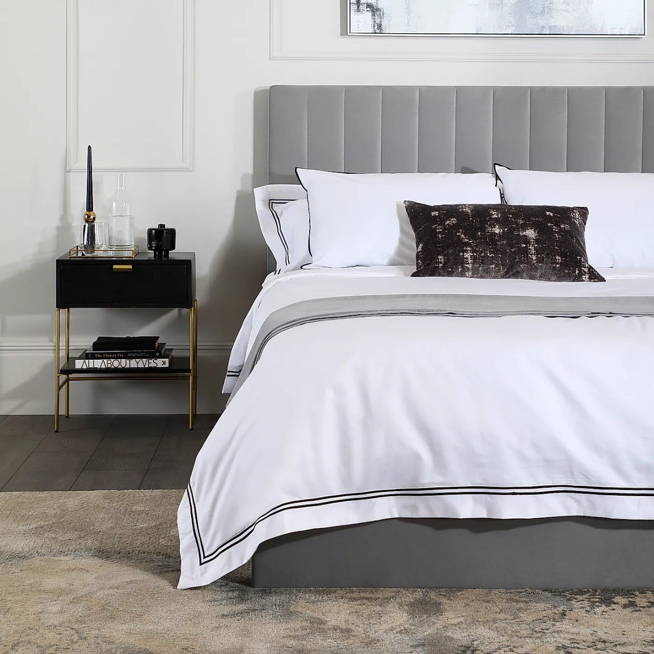 Double Bed: Grey Velvet Double Bed