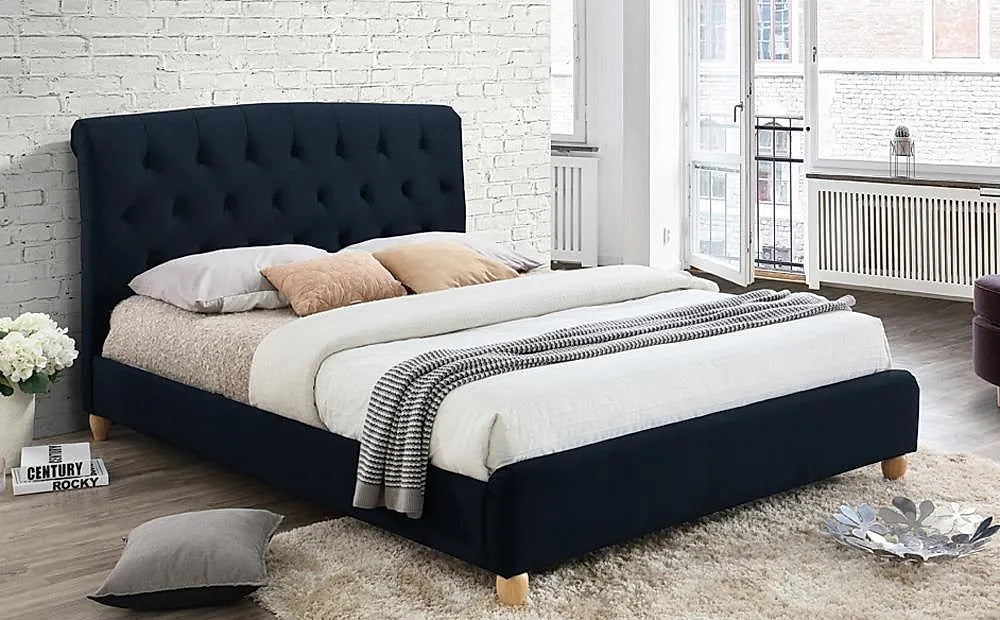 Double Bed: Midnight Blue Velvet Double Bed