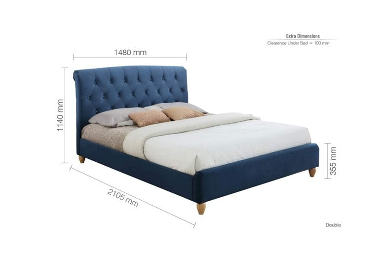 Double Bed Midnight Blue Velvet Double Bed