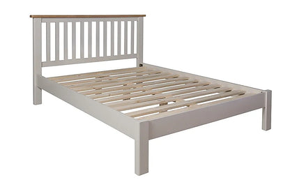 Double Bed: Painted Grey and Oak Wooden Double Bed