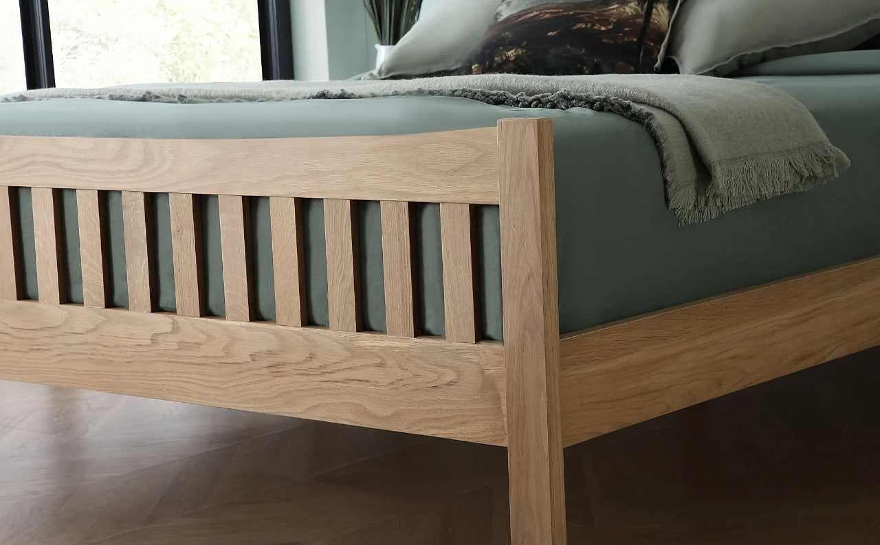 Double Bed: Solid Oak Wooden Double Bed