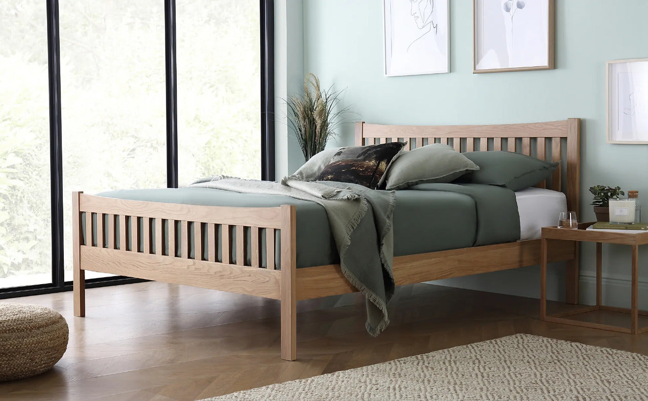 Double Bed: Solid Oak Wooden Double Bed