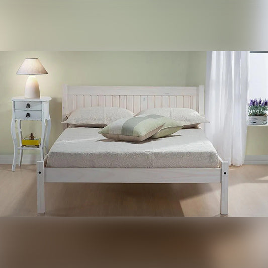 Double Bed White Washed Wooden Double Bed
