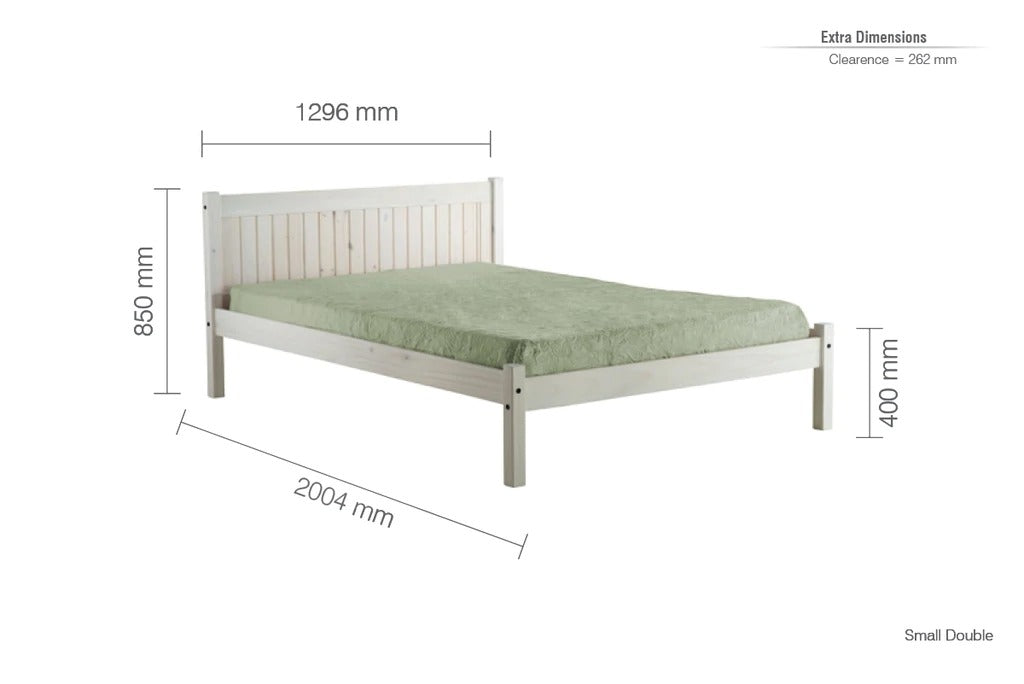 Double Bed: White Washed Wooden Double Bed