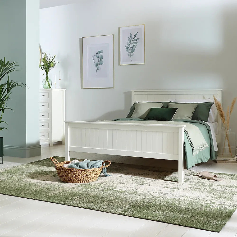 Double Bed: White Wooden Double Bed
