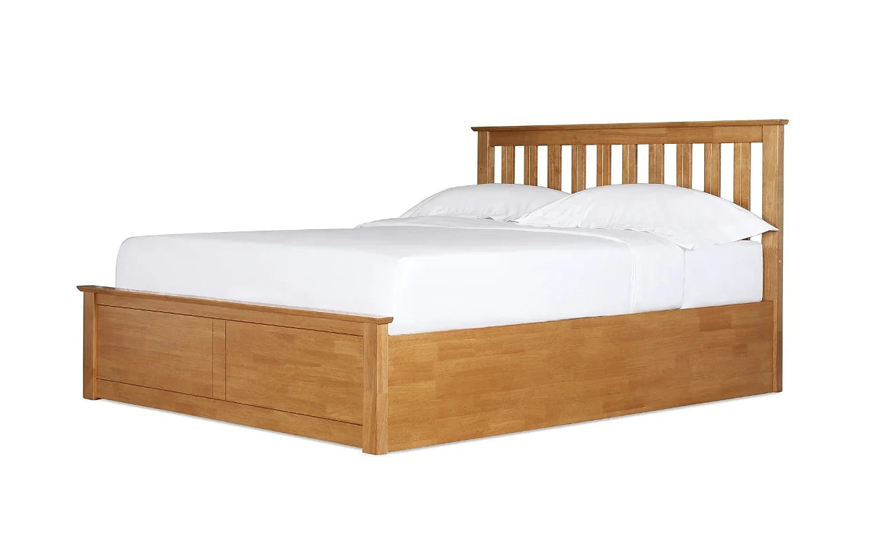Double Bed: White Wooden Hydraulic Bed