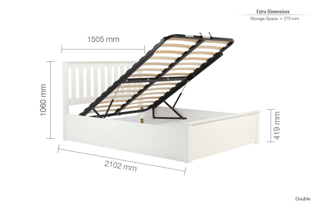 Double Bed: White Wooden Hydraulic Bed