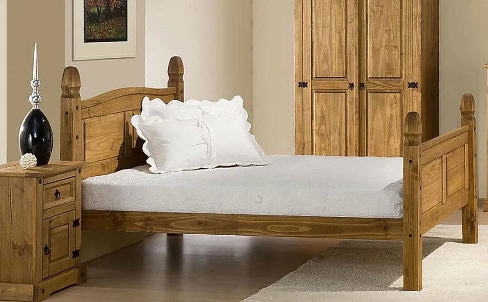Double Bed: Wooden Double Bed with High Foot End