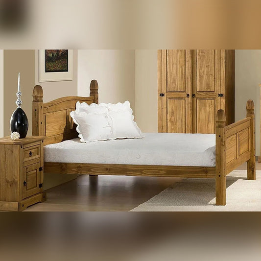 Double Bed Wooden Double Bed with High Foot End